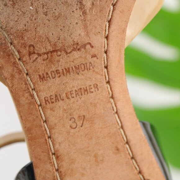 Boden Womens Flat Size 6 Nude Tan Patent Black Pointed Ankle Strap Shoe Pointed - Picture 12 of 12